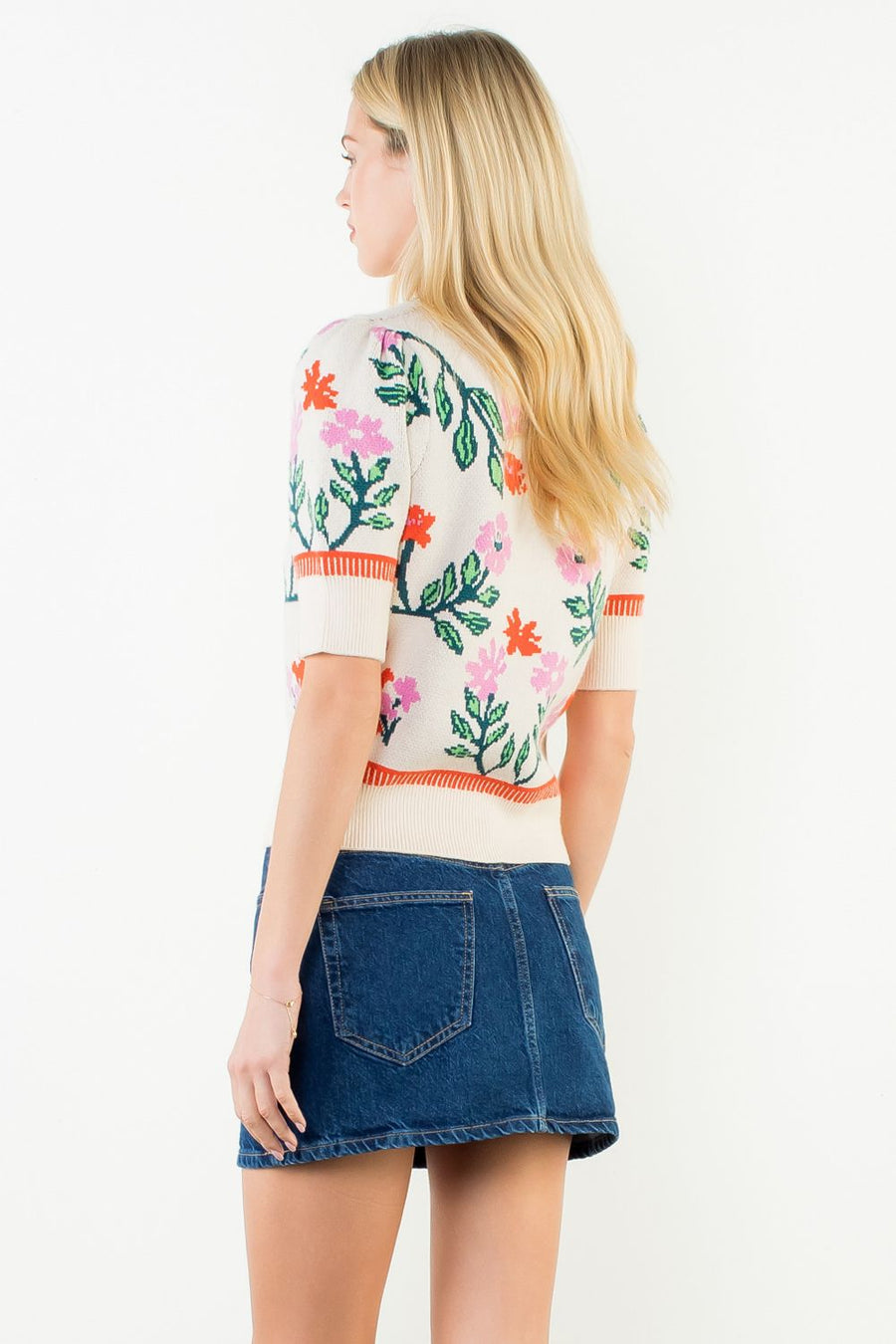 Flower Jubilee Short Sleeve Floral Knitted Sweater