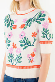 Flower Jubilee Short Sleeve Floral Knitted Sweater