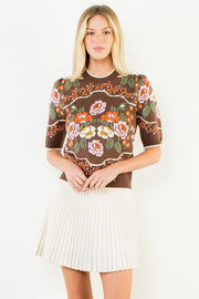 Western Roses Floral Knit Sweater Top by THML